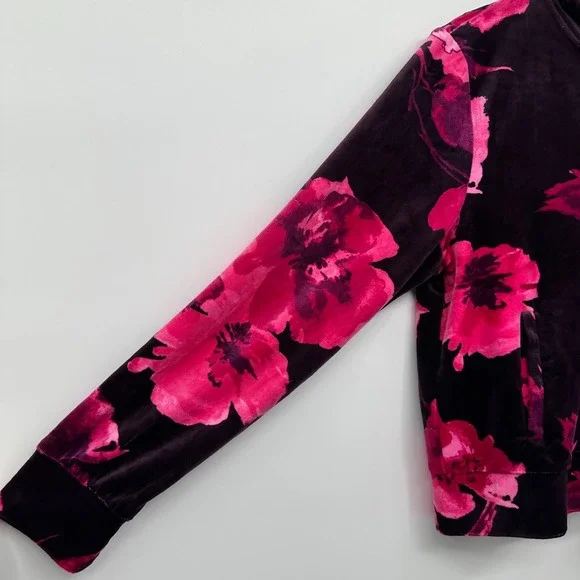 Juicy Couture Velour Track Jacket Size XL Hooded Floral Coquette Streetwear Boho - Picture 10 of 15
